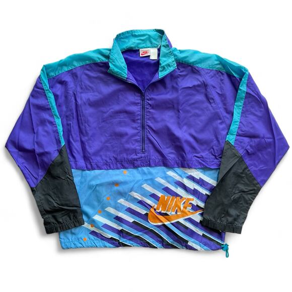 Nike Other - Vintage 90s Nike Graphic Gray Tag Windbreaker Zip Jacket Purple Blue Swo…